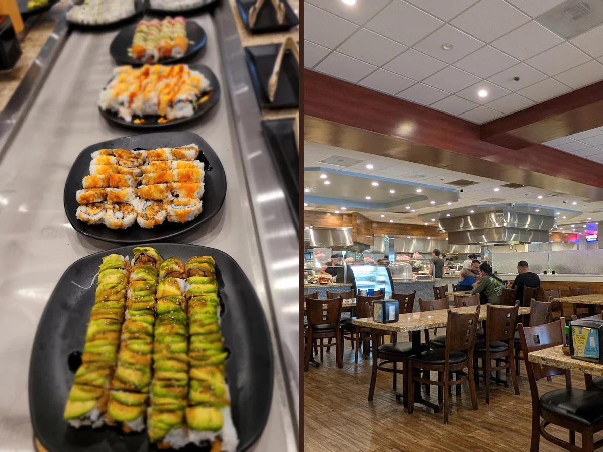 Buffet trays lined with varied dishes