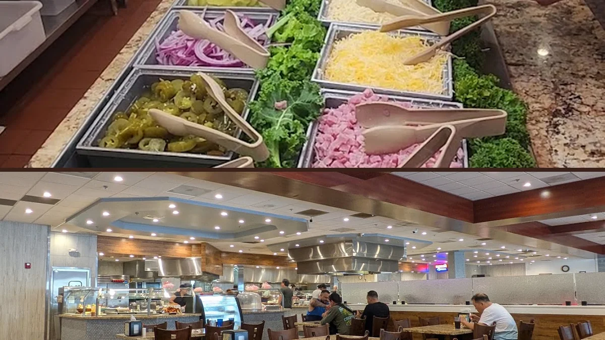 Sushi bar with neatly arranged plates