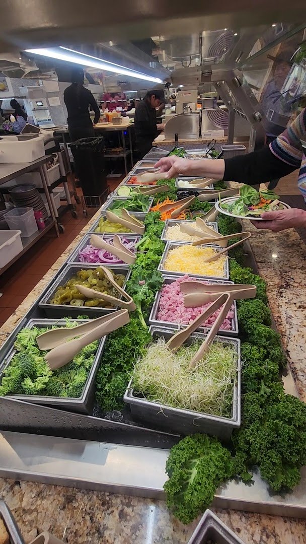 Sushi bar with neatly arranged plates
